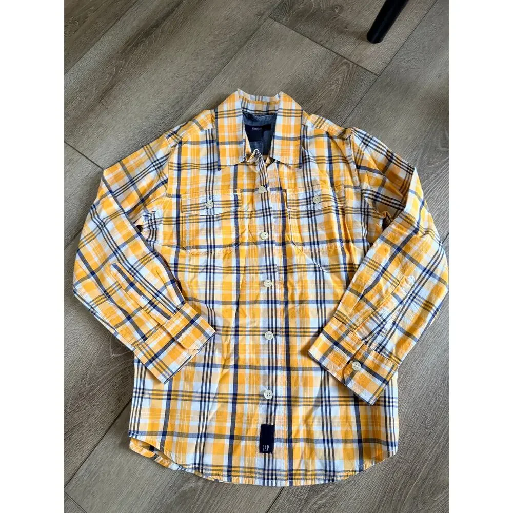 Gap Kids Yellow Plaid Button Down Shirt - Boys Size S (6/7)